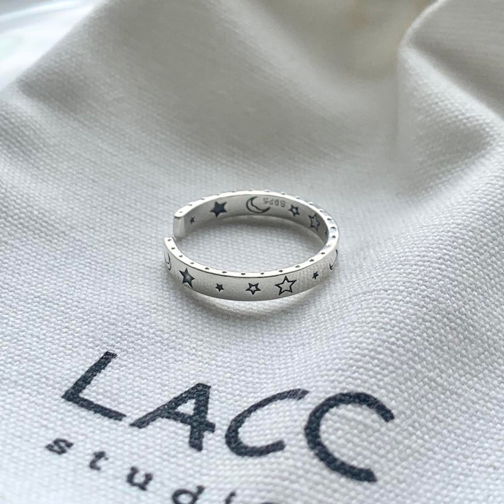 Celestial ring, Starry ring, silver stacking ring,moon and star ring, - Picture 4 of 7